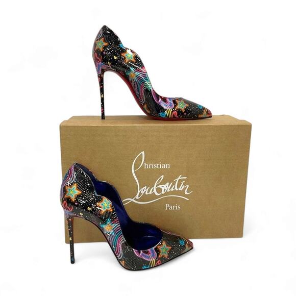Christian Louboutin Hot Chick 100mm Patent Starlight Heel Neon Pumps Size EU 37 - Picture 1 of 12